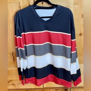 Striped V-neck L/S shirt